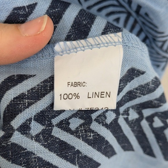 NWT Bellambra Pure Linen Aztec Print Tiered Midi Dress Blue Made in Italy XL - Picture 7 of 7